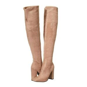 Guess Womens - 6 M Mireya Faux Suede Tall Knee High Boots Med Natural Fabric